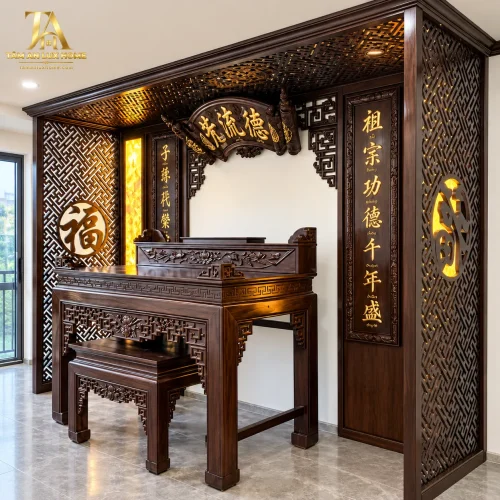 Phòng Thờ Gia Tiên Gỗ Gụ Kết Hợp Vách Ngăn Và Tranh Trúc Chỉ Đẹp Phòng Thờ Gia Tiên Gỗ Gụ Kết Hợp Vách Ngăn Và Tranh Trúc Chỉ Đẹp
