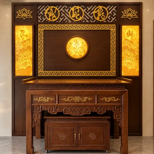 Phòng Thờ Gia Tiên Kết Hợp Bộ Tranh Trúc Chỉ Tâm Phúc Đức Phòng Thờ Gia Tiên Kết Hợp Bộ Tranh Trúc Chỉ Tâm Phúc Đức