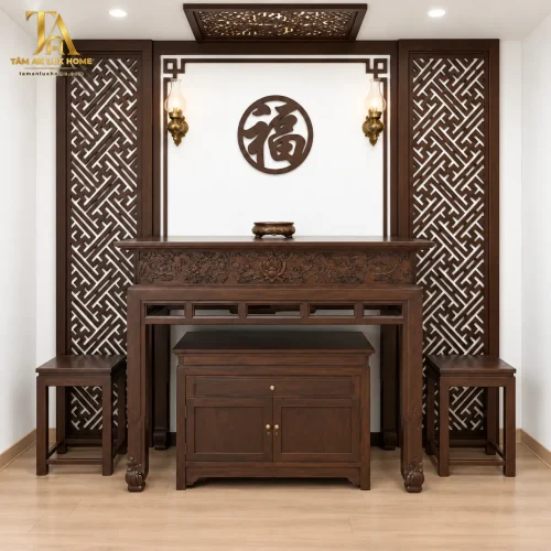Mẫu Phòng Thờ Gia Tiên Gỗ Gụ Chữ Phúc Kích Thước Chuẩn Phong Thủy Mẫu Phòng Thờ Gia Tiên Gỗ Gụ Chữ Phúc Kích Thước Chuẩn Phong Thủy