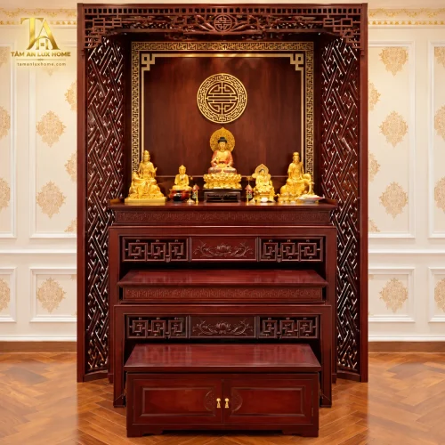 Phòng Thờ Phật Gỗ Hương 3 Bậc Hiện Đại Phòng Thờ Phật Gỗ Hương 3 Bậc Hiện Đại